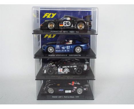 Fly - Four boxed 1:32 scale slot cars. Lot consists of A92 Panoz LMP-1 Petit Le Mans 99; A107 Lister Storm Donington Park 200