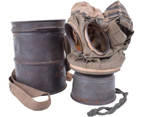 M.15/M.16 Gummi Gas Mask in Container, a good condition container retaining virtually all of its field grey green paint finis