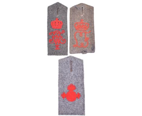 3x Enlisted Mans Shoulder Boards, all of the M.15 simplified pattern. Consisting of Grenadier Regiment No.10, un-piped field 