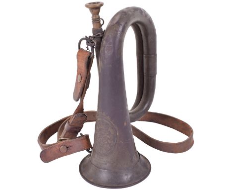 Imperial German Bavarian Bugle, a magnificent condition Bavarian field bugle, still having much original field grey paint rem