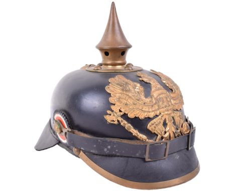 Prussian Train Battalion Enlisted Mans Pickelhaube, first of a pair. A beautiful virtually mint unworn condition upper medium