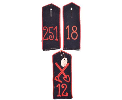 3x M.15/16 Engineers Shoulder Boards, stitch-on shoulder board with stitches as removed from tunic, all black body with red w