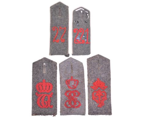 5x Enlisted Mans Shoulder Boards all being M.15/16 types, two numbered three ciphered. Chain stitched 221 white piped heavy m