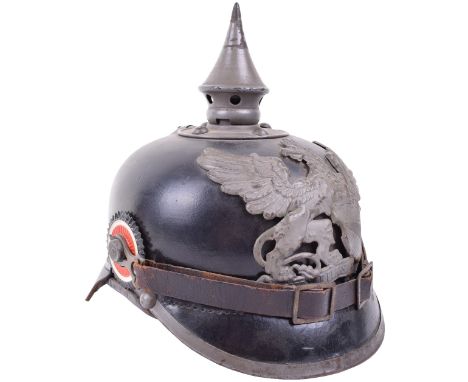 Baden Infantry Enlisted Mans Pickelhaube, an excellent condition field grey fitted pickelhaube with leather skull for an unid