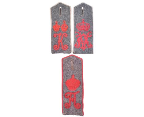3x M.15 Piped Shoulder Boards, consisting of Prussian Guard Grenadier Regiment No.2, single board, beautifully laid on motifs