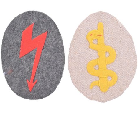 Two Items of Sleeve Insignia, consisting of a highly unusual medical assistant’s arm badge measuring 8.5cms in height, yellow