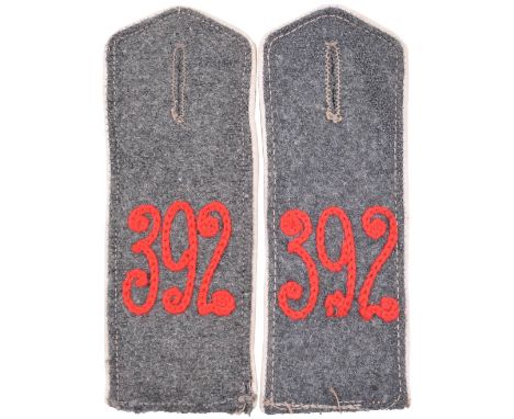 Regiment 392 Shoulder Boards, matched pair of M.15 shoulder boards, chain stitched to 392 to the centre, white wool edging, s