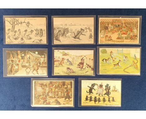 Postcards, Louis Wain, 8 cards  to comprise Welsher, Brother Boned On The Sands, Scratching Up Luck, Midnight Concert (Manx S