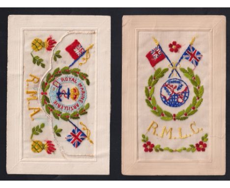 Postcards, Silks, 2 scarce embroidered naval silks. R.M.A (Royal Marine Artillery) with anchor in centre of the badge. Also R