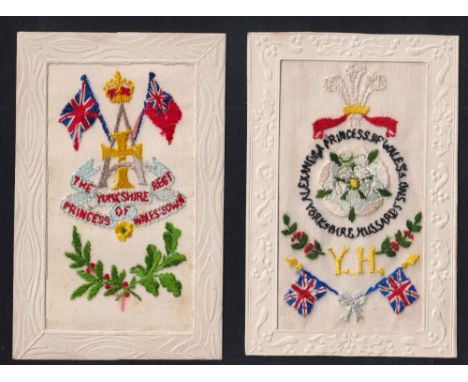 Postcards, Silks, 2 embroidered regimental silks for The Yorkshire Regt of Princess of Wales Own, and Alexandra Princess of W