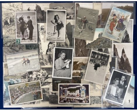 Postcards, Mountaineering and Skating, approx. 80 cards showing famous skaters (Sonja Henie, Bernice Odell), skating carnival