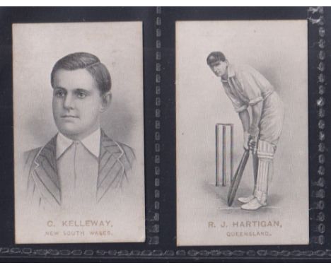 Cigarette cards, Wills, (Australia), Australian &amp; English Cricketers (Havelock) 2 cards, G Kelleway &amp; R J Hartigan (j