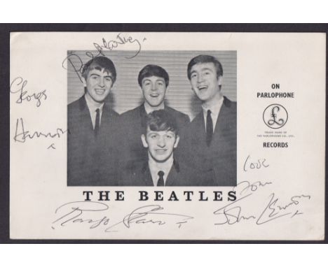 Music, The Beatles, a 1963 Parlophone Records Promo Card with Secretarial Signatures (gd with some slight bumps and light cre