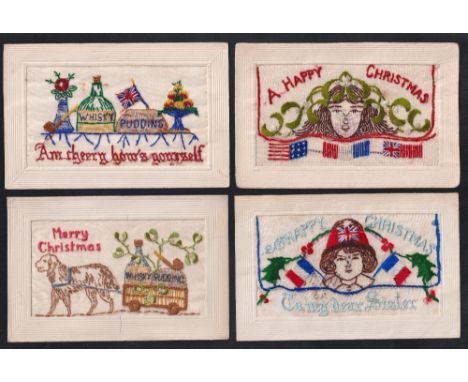 Postcards, Silks, a Christmas selection of 6 embroidered silk cards. 'To my dear sister' showing head and shoulders of child 