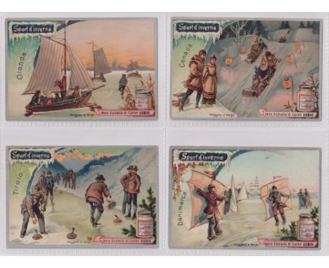 Trade cards, Liebig, Winter Sports I, ref. S495, 3 different language editions, Italian, German &amp; Belgian (6 cards in eac