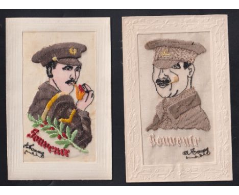 Postcards, Silks, 2 embroidered silk military portrait cards of the British Tommy from WW1. Both smoking a pipe, 1 Corporal, 