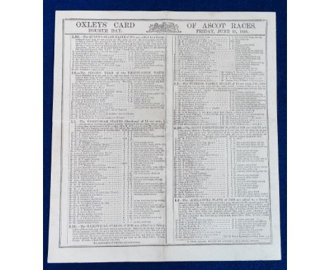 Horseracing, Royal Ascot, original Oxley's Ascot Racecard for Friday 15th June 1888, including The Wokingham Stakes (light ve