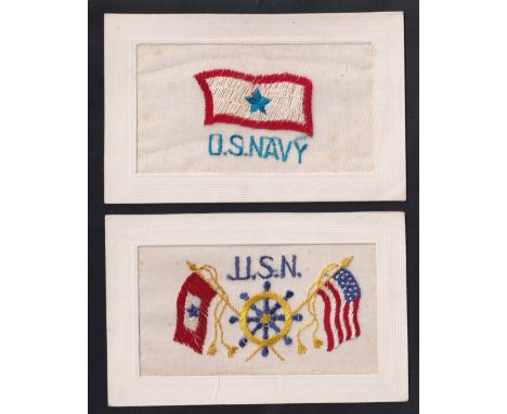 Postcards, Silks, 2 U.S Navy embroidered silks, with 'U.S Navy' and flag above. Also U.S.N with flags either side of a ship's