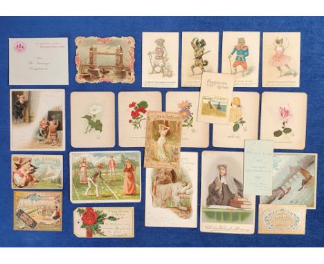 Ephemera, 160+ greetings cards, whist cards, dance cards and advertising items, subjects include Father Christmas, anthropomo