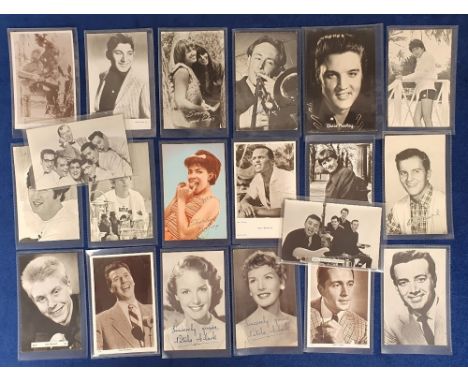 Music, 1950s and 60s Pop Stars, 65+ photographs and postcards, to include The Beatles, Elvis Presley, Frank Sinatra, Bee Gees