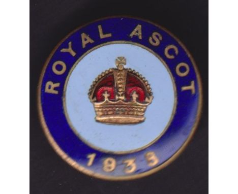 Horseracing, Royal Ascot, circular enamelled Official's badge for 1938 with raised crown decoration to centre, button hole ba