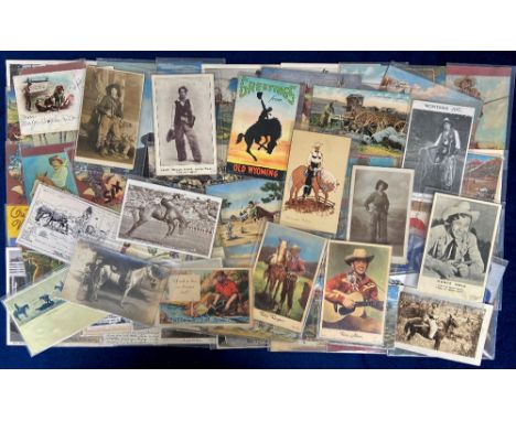 Postcards, Cowboys, approx. 75 cards, RPs, printed and artist drawn to include Frank Reilley, Cowboy's Kitchen on the Prairie