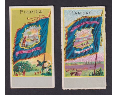 Cigarette cards, USA, Bill Jones, Flags of States, two type cards, Florida (gd/vg) &amp; Kansas (light crease, slightly uneve