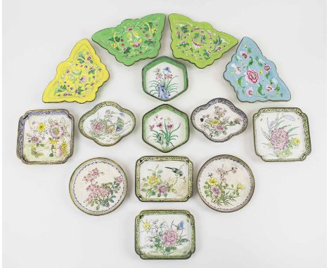 CANTON ENAMEL, twelve various Canton enamel small trays.