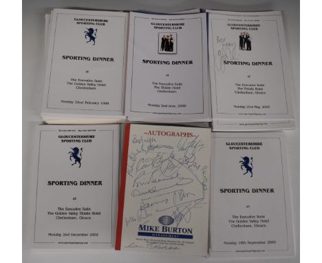 Sixty five Gloucester Sporting Club programmes with autographs of guest speaker including sports stars from cricket, rugby, f