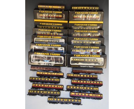 Twenty-seven Graham Farish N gauge model railway coaches, some in original boxes.&nbsp;