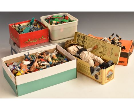 A collection of toy soldiers, animals and vehicles together with a Deep Sea Diver Action Man and similar figures.&nbsp;