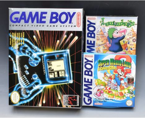 Nintendo Gameboy handheld gaming console including Super Mario Land 2, Lemmings and Tetris games, all in original boxes.