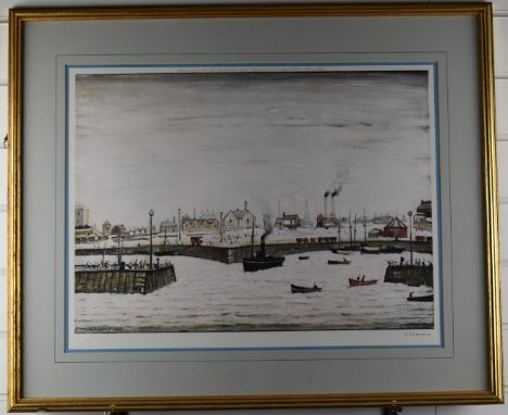 After Laurence Stephen Lowry RBA RA (1887-1976) The Harbour (Maryport), signed limited edition (of 850) offset lithograph, wi