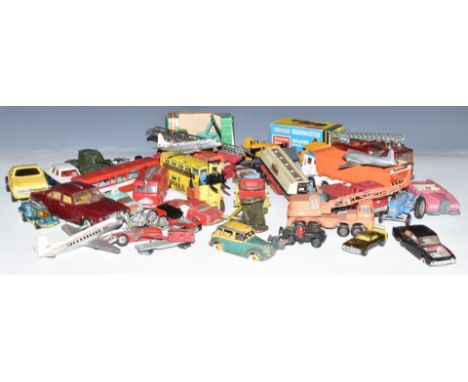 A collection of over forty Dinky, Politoys, Polistil, Joal and other diecast model vehicles including Bedford TK Tipper, BMW 