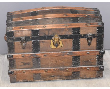 19thC metal bound travelling trunk, W79 x D48 x H56cm