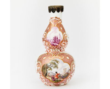 Circa 1740-45, the outside decoration of later dateGilt and decorated in colors with two quatrelobe cartouches at each side i