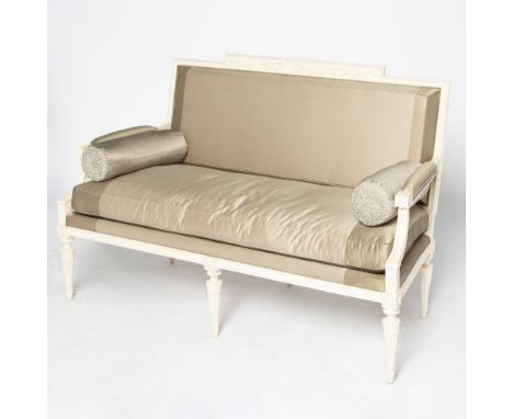 Strasbourg, dated 1786The rectangular padded backrest flanked by padded arms with downswept supports, the seatrails carved wi