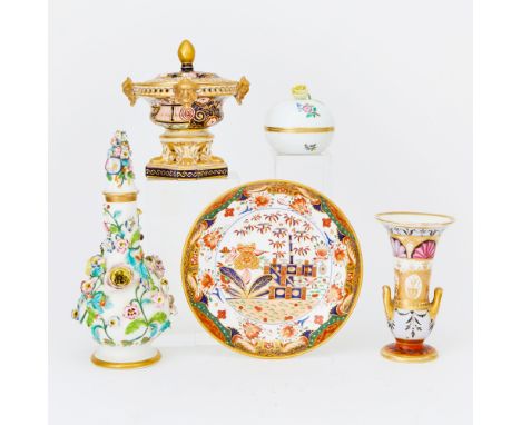 Comprising a Derby Porcelain Potpourri Vase height 6 inches (15.2 cm), a Spode Porcelain Imari Palette Plate diameter 7 1/4 i