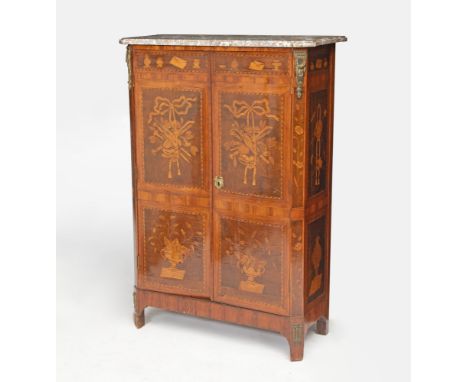 Late 18th century and laterThe rectangular-shaped white-veined, red and grey marble top above a conforming case, the panelled