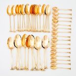 Assembled Set of Georgian Sterling Silver Gilt "Onslow" Pattern Spoons Various makers, largely mid 1
