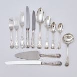 Assembled English Sterling Silver "King's" Pattern Flatware Service Largely Robert Wallis, London, 1