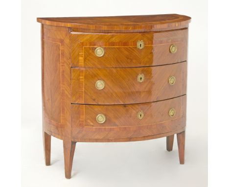 Piedmontese, last quarter, 18th centuryWith demilune top over three wide drawers raised on tapering square legs.Height 37 1/2