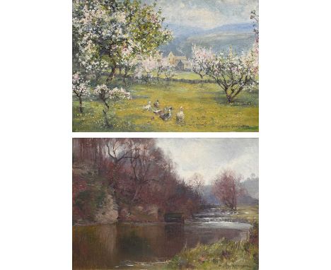 Φ Arthur Henry Knighton-Hammond (1875-1970)In the Parson's Orchard, Youlgreave, Derbyshire; Evening in Spring, Lathkill Dale,