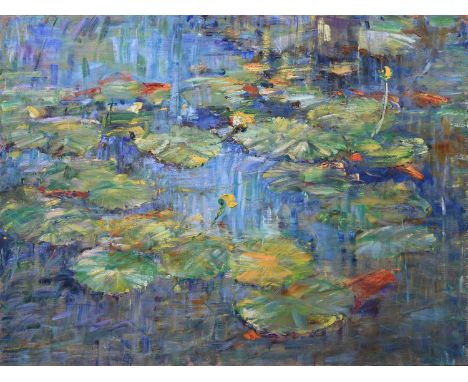 Φ Jeffrey Pratt (b.1940)A pond with water lilies Signed and inscribed Commission/sketch for Dr. Fareley/just north of Biceste