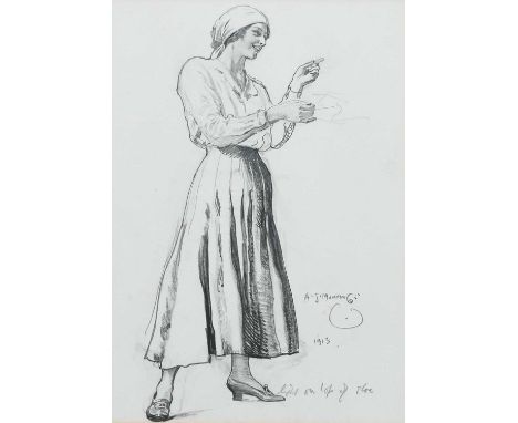 ΦSir Alfred James Munnings, PRA (1878-1959)Study for 'The Fortune Teller'Signed, dated and inscribed A.J.MUNNINGS/1913/light 