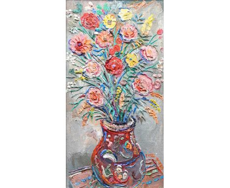 Φ Fred Yates (1922-2008)Flowers from ProvenceSigned FRED YATES (lower right)Oil on board, with an oil sketch of horses to the
