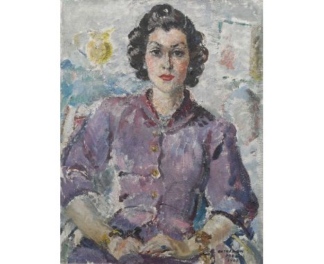 Φ Cathleen Mann (1896-1959)Portrait of a lady, traditionally identified as the Duchess of Marlborough, half-length, wearing a