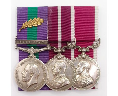 A group of three medals, awarded to 7245584 S Sjt R J Tilby RAMC, comprising a General Service Medal 1918-62, with Kurdistan 