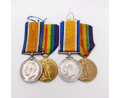 A British War Medal and Victory Medal pair, awarded to 3703 Pte J Reynolds E Kent R, and another pair, awarded to 204189 Pte 