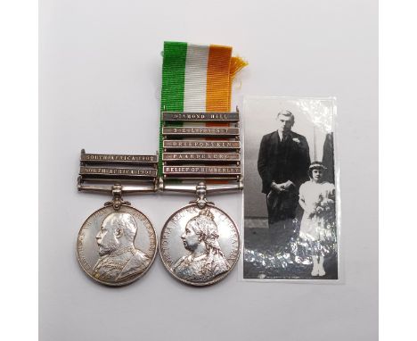 A pair of medals, awarded to 3197 Pte A May 12 R Lancers, comprising a Queen's South Africa Medal with Relief Of Kimberley Pa